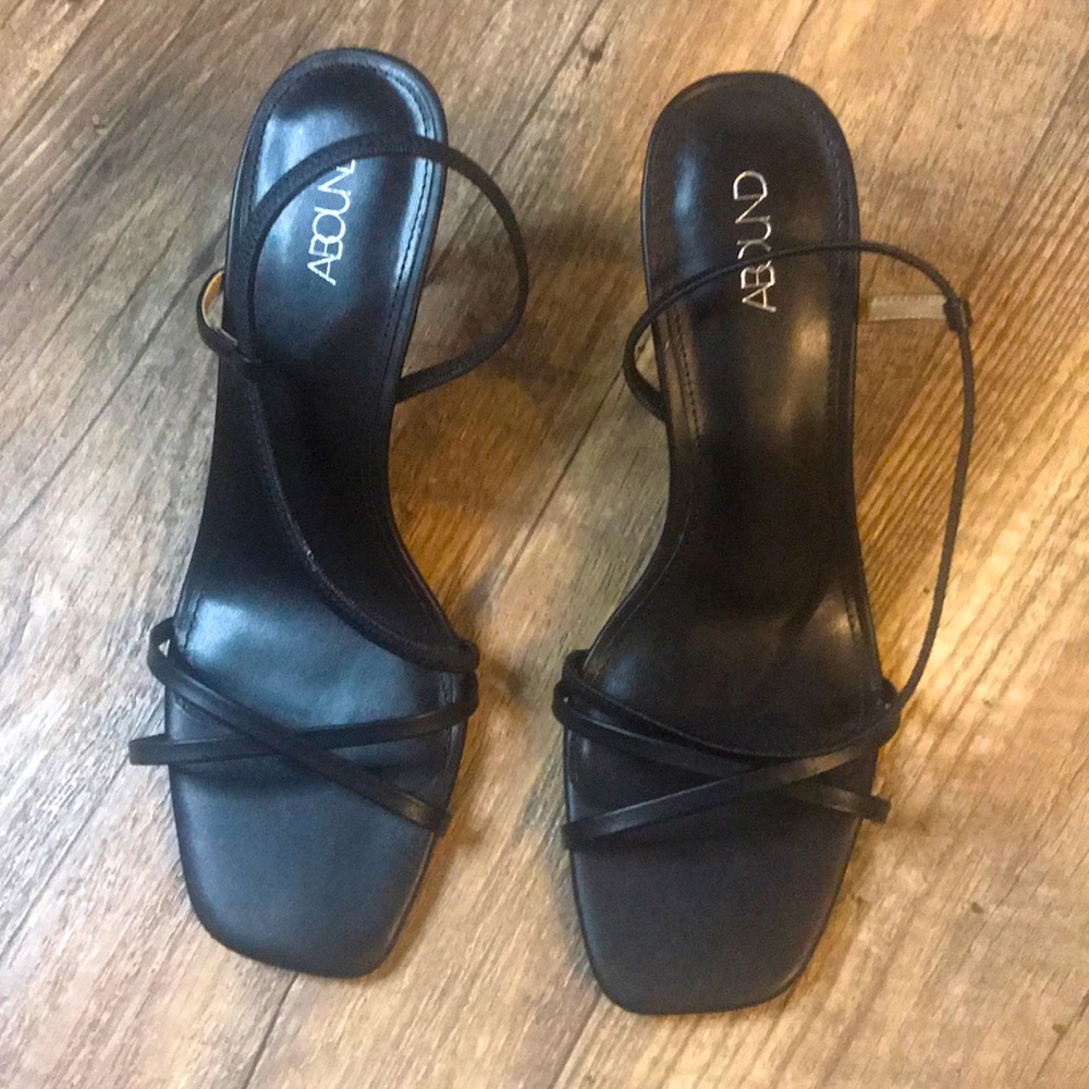 Black sling back strap heeled sandal